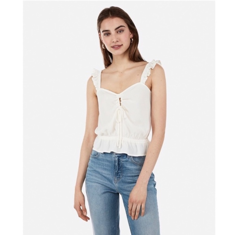 NEW Express Sweetheart Cut-out Ruffle Tank - Picture 1 of 8